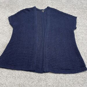 Talbots Cardigan Sweater Womens 1Xp Navy Blue Chunky Knit Open‎ 100% Linen